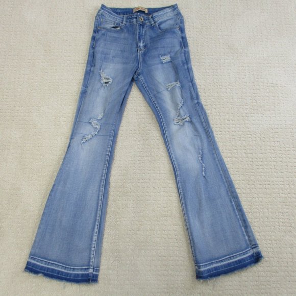 Elite Jeans Denim - Elite Jeans Jeans Womens 9/10 Blue Distressed Unique Stone Washed